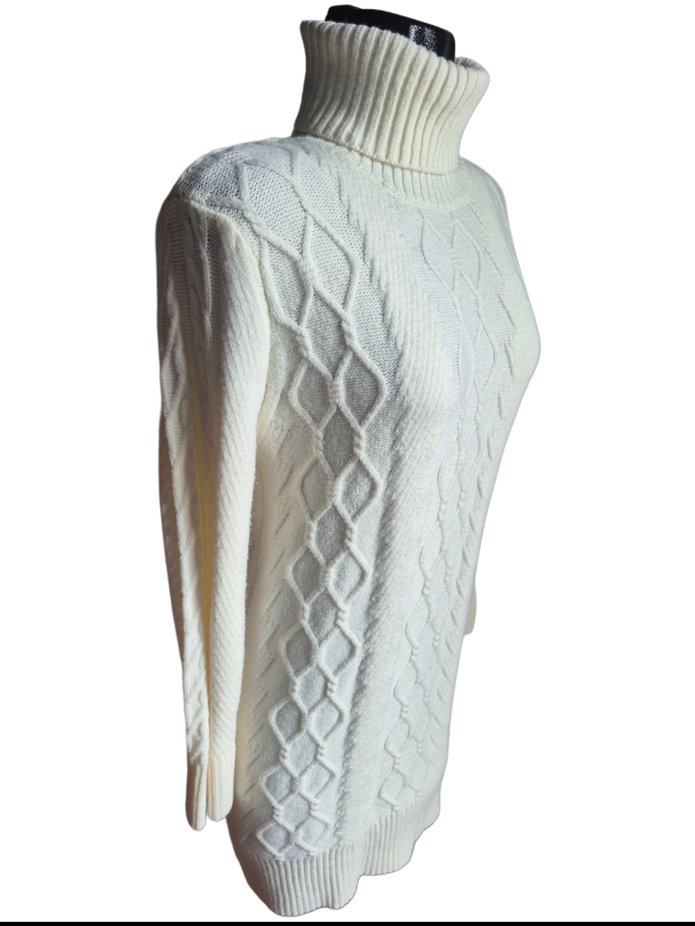 Cream Cable-Knit Turtleneck Sweater Dress Size M - Picture 3 of 7